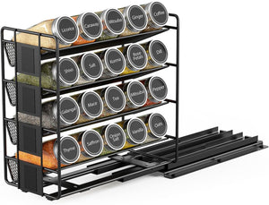 Pull Out Spice Rack Organizer with 20 Jars,Kitchen Organizers Storage for Cabinet, Slide Out Seasoning Kitchen Organizer, 13.5Cm Wide Spice Jars Shelf, 801 Labels and Chalk Marker(Right Facing)