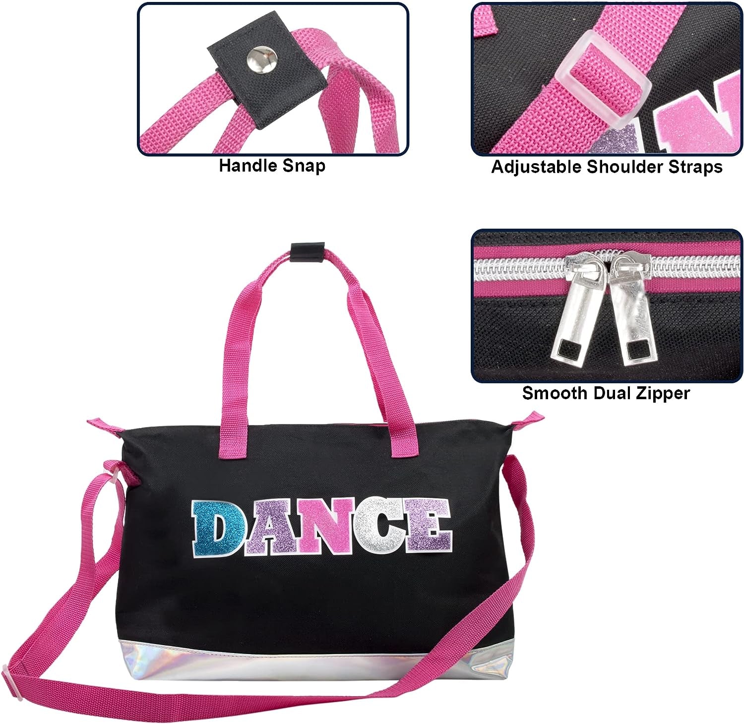 Over the Shoulder Dance Shoulder Garment Dance Bags for Girls, Teen Dancers, Costumes, Boys 14” Glitter Dance Workout Bag, Dance 2, One Size, Every Day