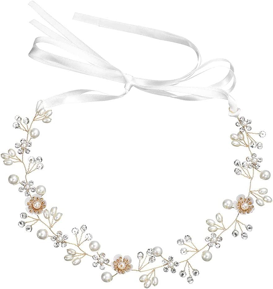 Wedding Hair Accessories for Kids, Princess Headpiece White Flower Headband Pearl Hair Dress for Girl and Flower Girls Cute Bridal Wedding Hair Band