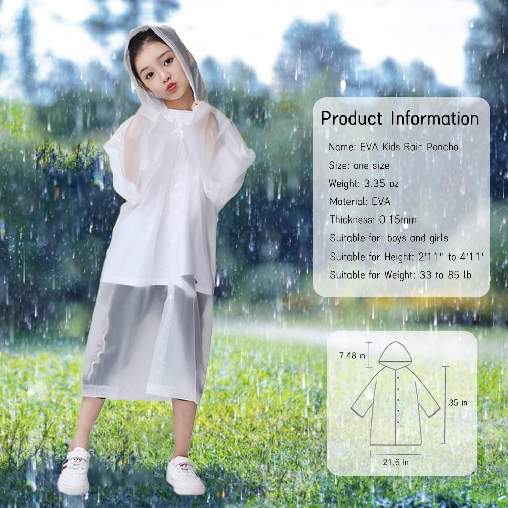 Raincoats for Kids, EVA Rain Poncho Jacket Reusable Raincoats 2 Pack for Kids, Rain Coats with Hood for Daily Use Travel Hiking Theme Park Camping