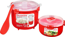 Load image into Gallery viewer, 82001 Microwave Rice Cooker (2.6L) and round Microwave Food Container (915Ml) Bpa-Free, Red/Clear

