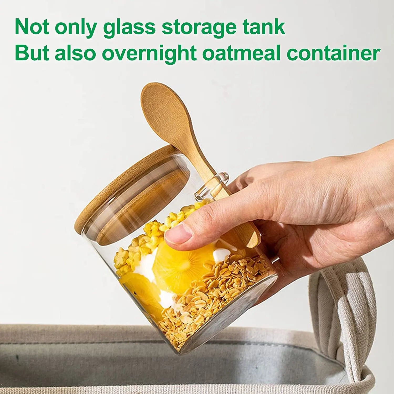 4 Pack Glass Jars with Bamboo Lid & Bamboo Spoons, 18 OZ Glass Food Storage Jars Borosilicate Glass Canisters for Coffee Bean, Sugar, Storage, Dry Goods, Cookie, Candy, Tea, Spices and More