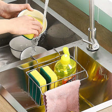 Load image into Gallery viewer, Sink Caddy with Self-Adhesive Sponge and Soap Holder, Kitchen Sink Rack, Stainless Steel Hanging In-Sink Caddy, Kitchen Sink Storage Organizer Basket and Sink Draining Towel Rack
