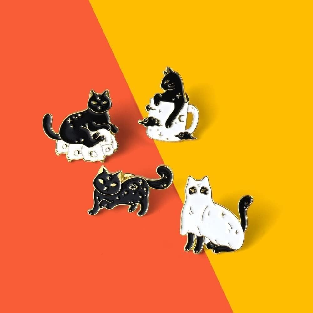Custom Skeleton Stars Enamel Pins Ghost Cat Brooches Lapel Badge Bag Punk Black Jewelry Gothic Kids Friends