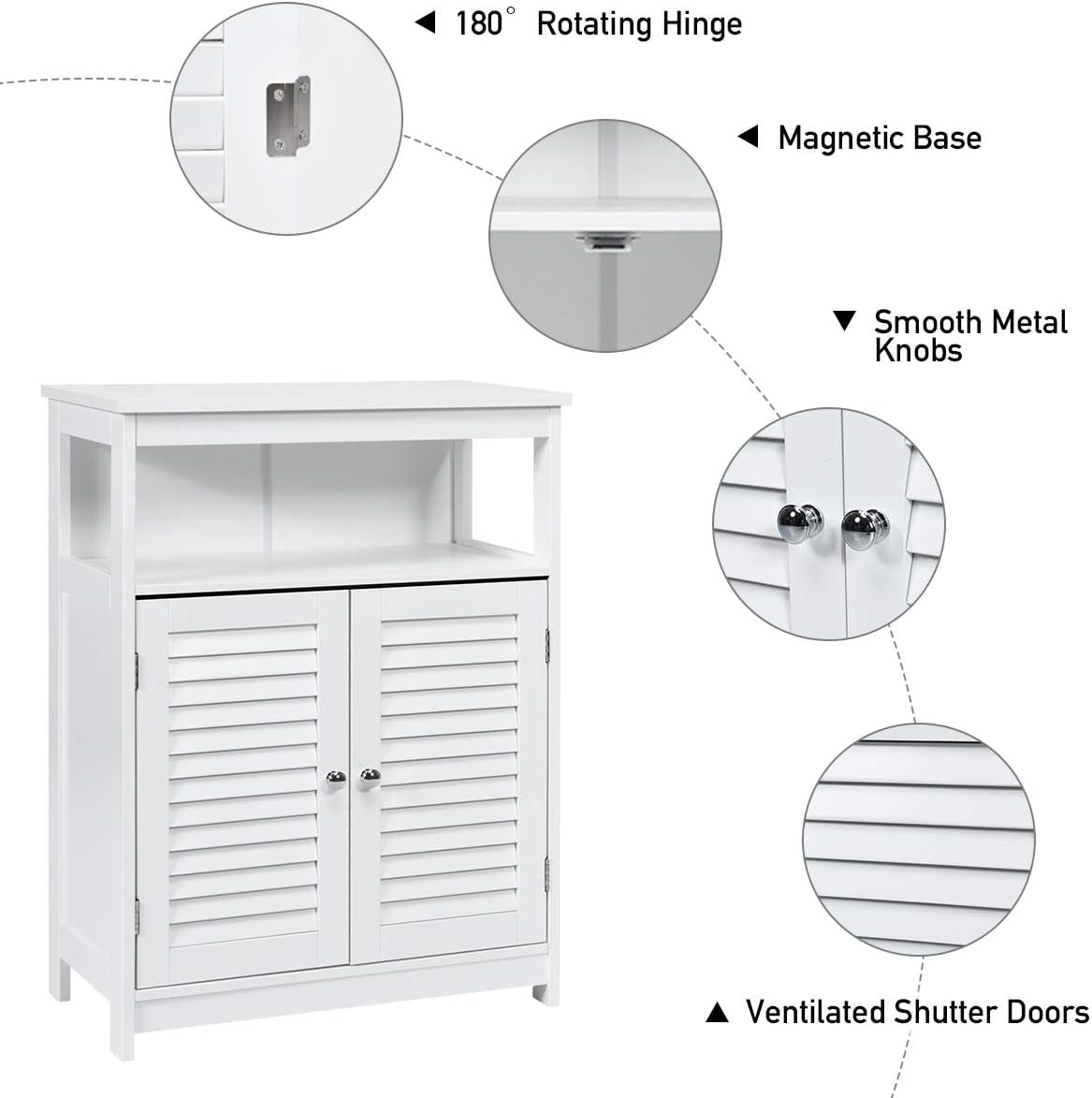 Bathroom Floor Cabinet, Wooden Storage Cabinet with Double Shutter Door & Adjustable Shelf, Freestanding Toilet Organiser, Side Table for Bathroom Living Room Bedroom, Laundry Cupboard, White/Grey (White)