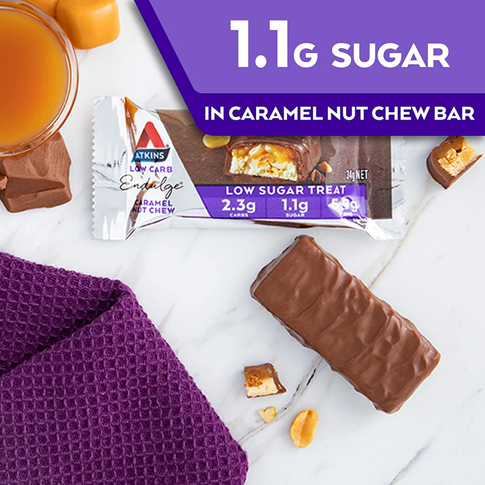 Endulge Caramel Nut Chew Bars | Keto Friendly Bars | 5 X 34G Low Carb Caramel Chocolate Bars | Low Carb, Low Sugar, High Fibre | 5 Bar Pack