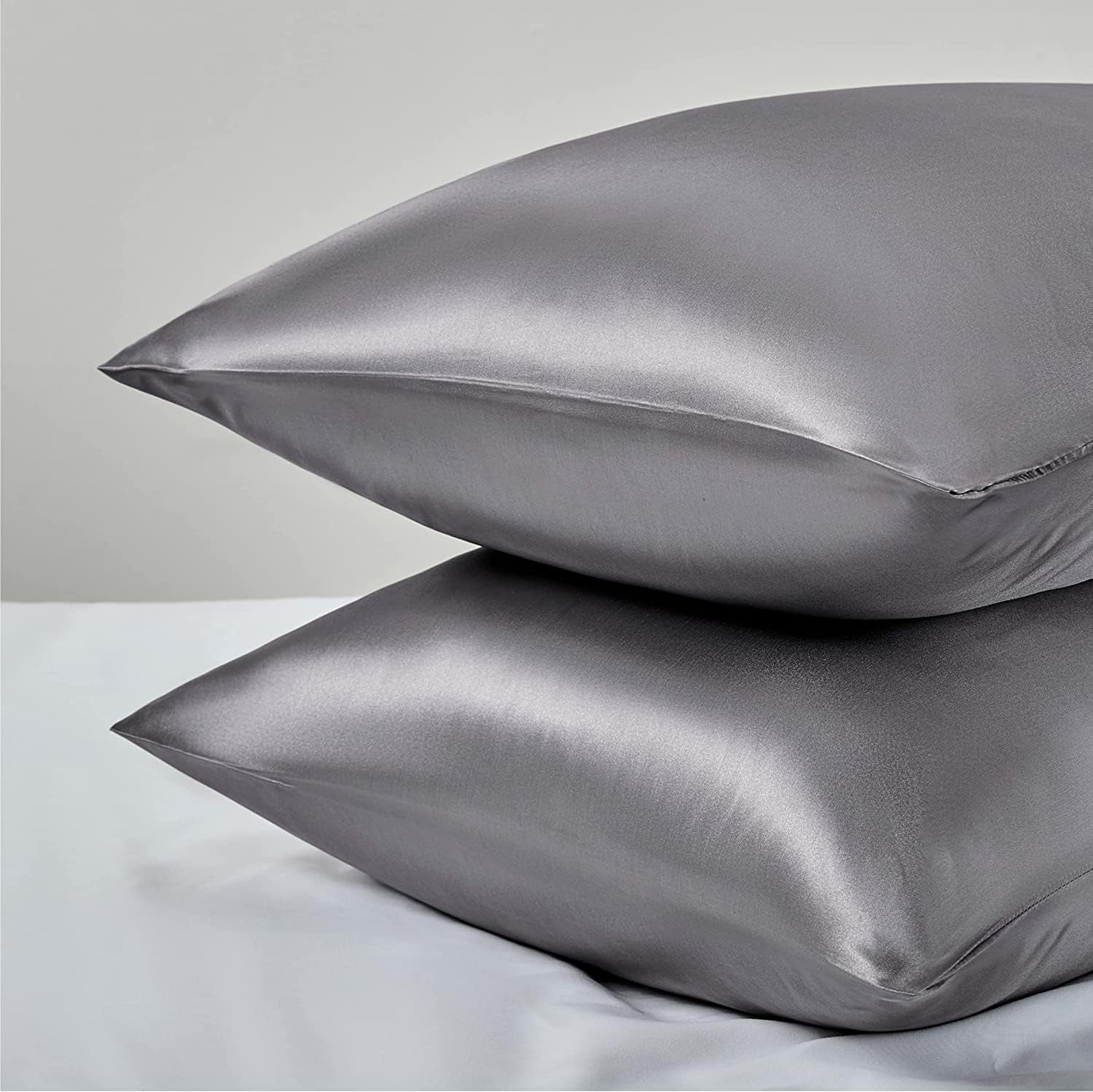 Mulberry Satin Silk Pillowcase for Hair and Skin - Soft Breathable Smooth Both Sided Silk Pillow Cover Pair - Standard Size 50X75Cm, Gray