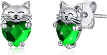 Load image into Gallery viewer, 925 Sterling Silver Cat Earrings Cute Animal Kitten Stud Earrings Cat Jewelry Gifts for Women Girls Hypoallergenic Earrings for Sensitive Ears
