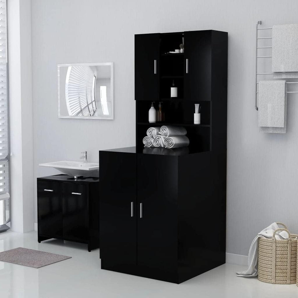 Washing Machine Cabinet Bathroom Washroom Toilet Laundry Room Cabinet Cupboard Shelf Rack Storage Organiser Home Furniture Black