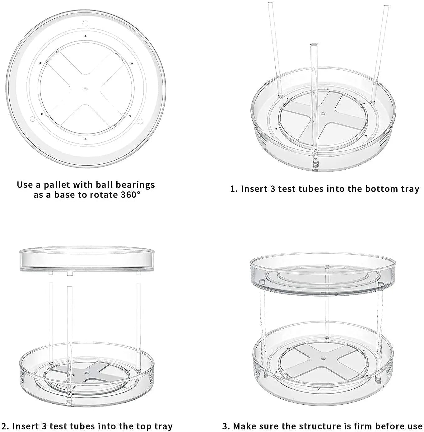 2 Tier Lazy Susan Organiser, 23.5Cm/9.25" 2 Tier Lazy Susan Turntable Cabinet Organizer Spice Storage Rack, Storage Rack for Kitchen, Makeup Holder Cosmetic Storage Rack Clear (Small)
