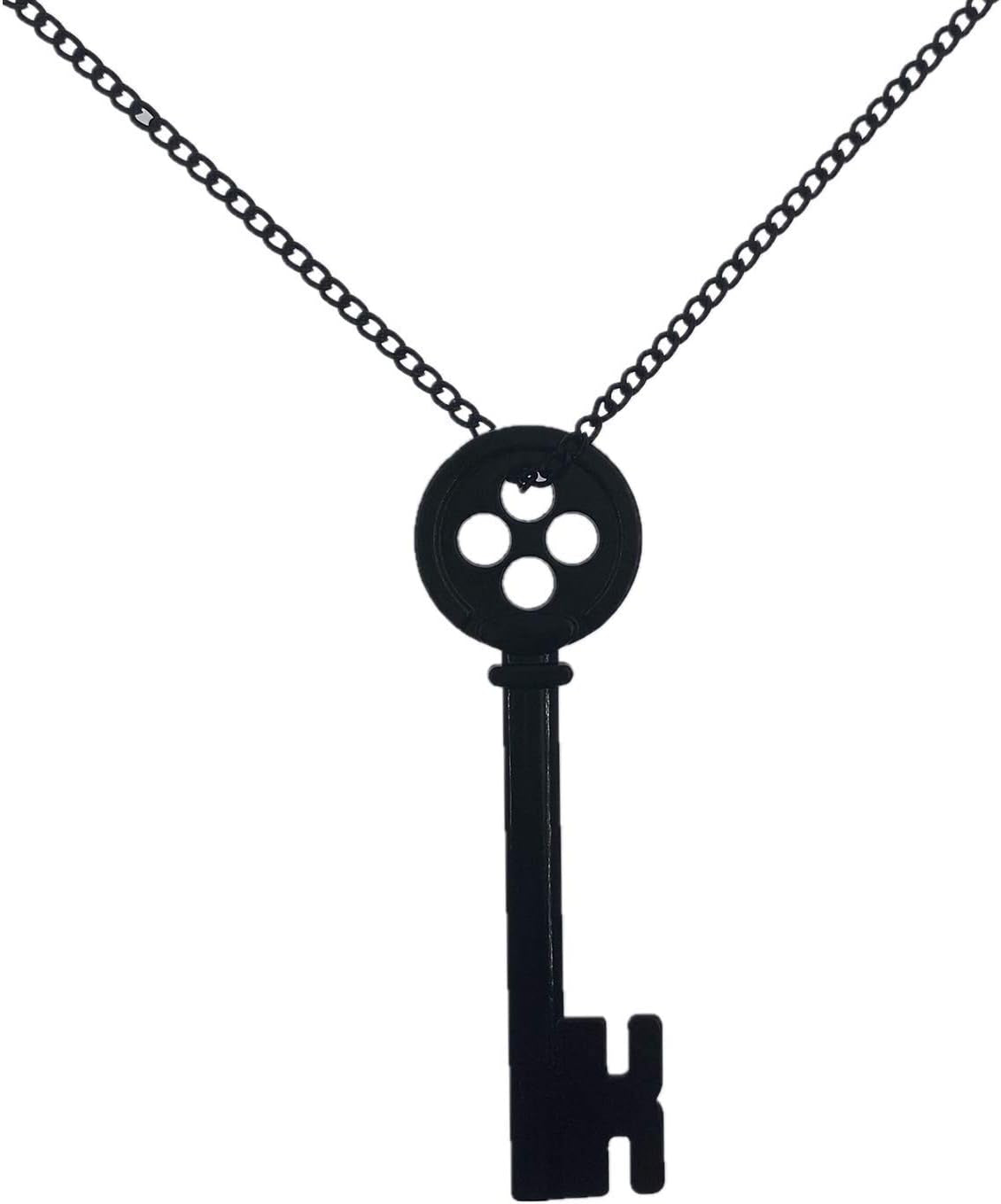 Coraline Key Necklace Girl'S Button Key Metal Pendant Sweater Chain Present for Child (Black), Large, Metal, Not Known