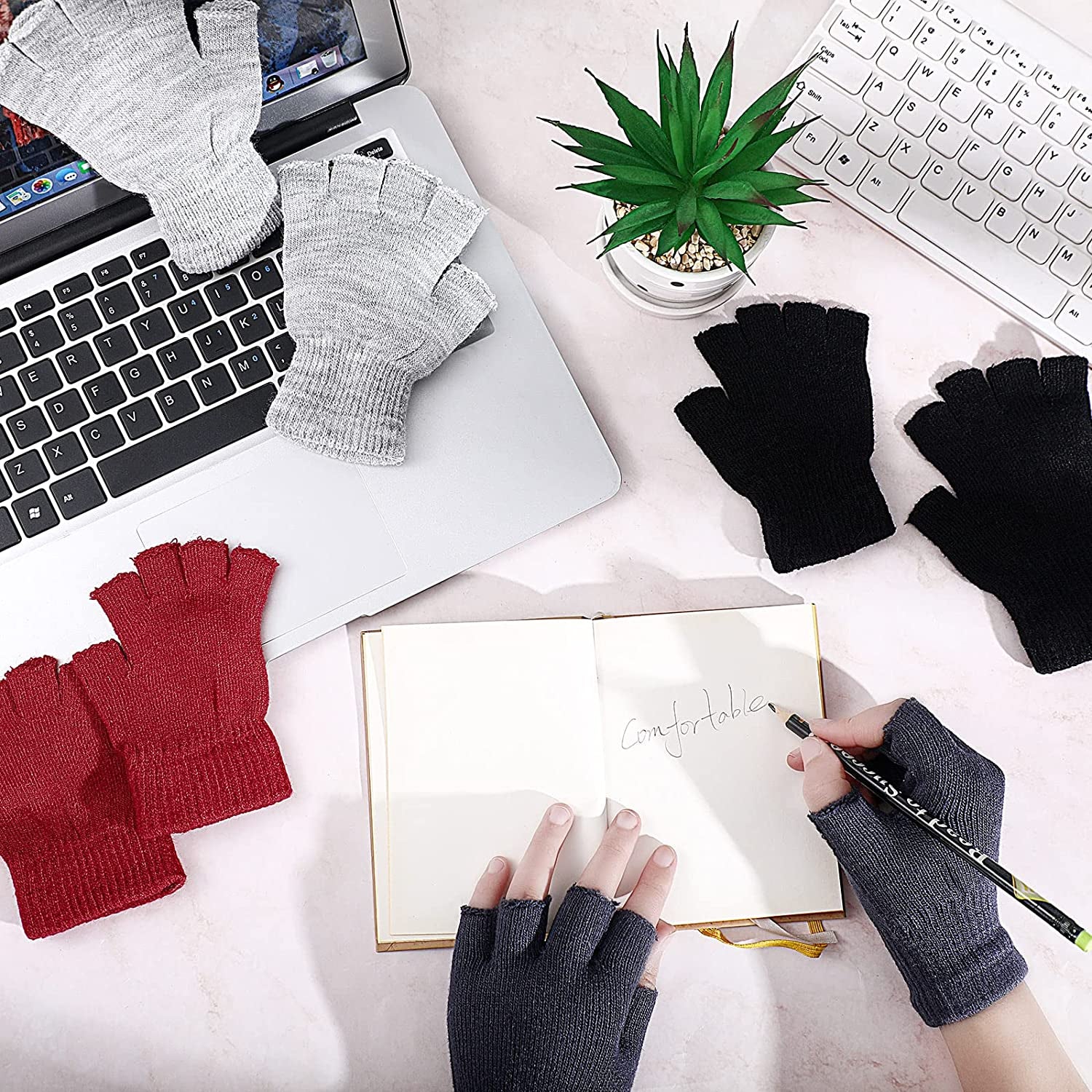 4 Pairs Winter Half Finger Gloves Knitted Fingerless Mittens Warm Stretchy Gloves for Men and Women