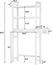 Load image into Gallery viewer, over the Toilet Storage, 3-Tier Bamboo above Toilet Shelf with Toilet Paper Holder, Bathroom Free Standing Space-Saving Rack Organizer with 3 Hooks for Restroom, Laundry, White
