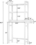 over the Toilet Storage, 3-Tier Bamboo above Toilet Shelf with Toilet Paper Holder, Bathroom Free Standing Space-Saving Rack Organizer with 3 Hooks for Restroom, Laundry, White