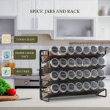 Spice Rack with 28 Spice Jars, Spice Rack Organizer for Cabinet, Spice Jars with Labels, 432 Spice Labels, 4 Tier Seasoning Organizer for Countertop, Cabinet, Kitchen, Pantry, Cupboard