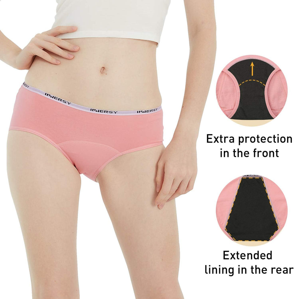Teen Girls' Period Underwear for Age 8-16 Cotton Menstrual Panties 3-Pack