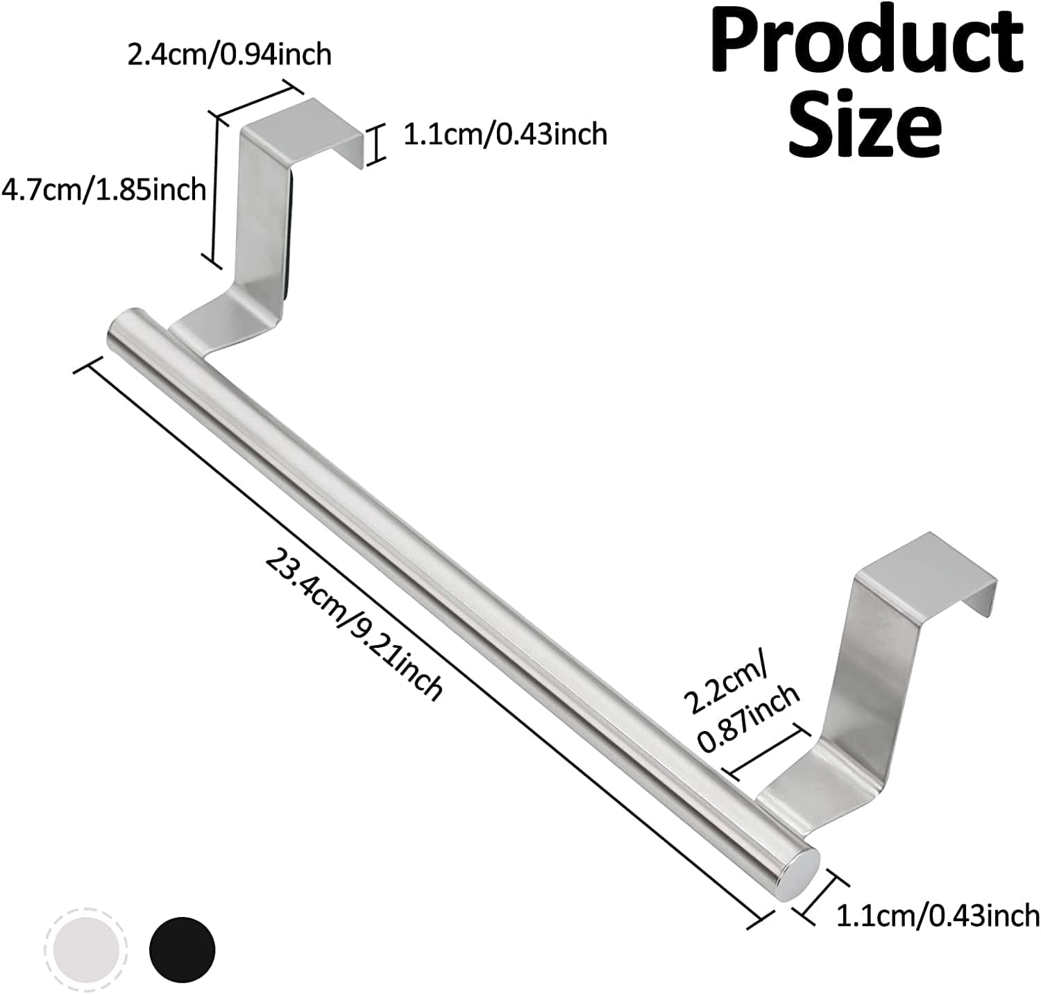 2 Pack Stainless Steel over Door Towel Rack Bar Holders for Universal Fit on over Cabinet Cupboard Doors (Sliver)