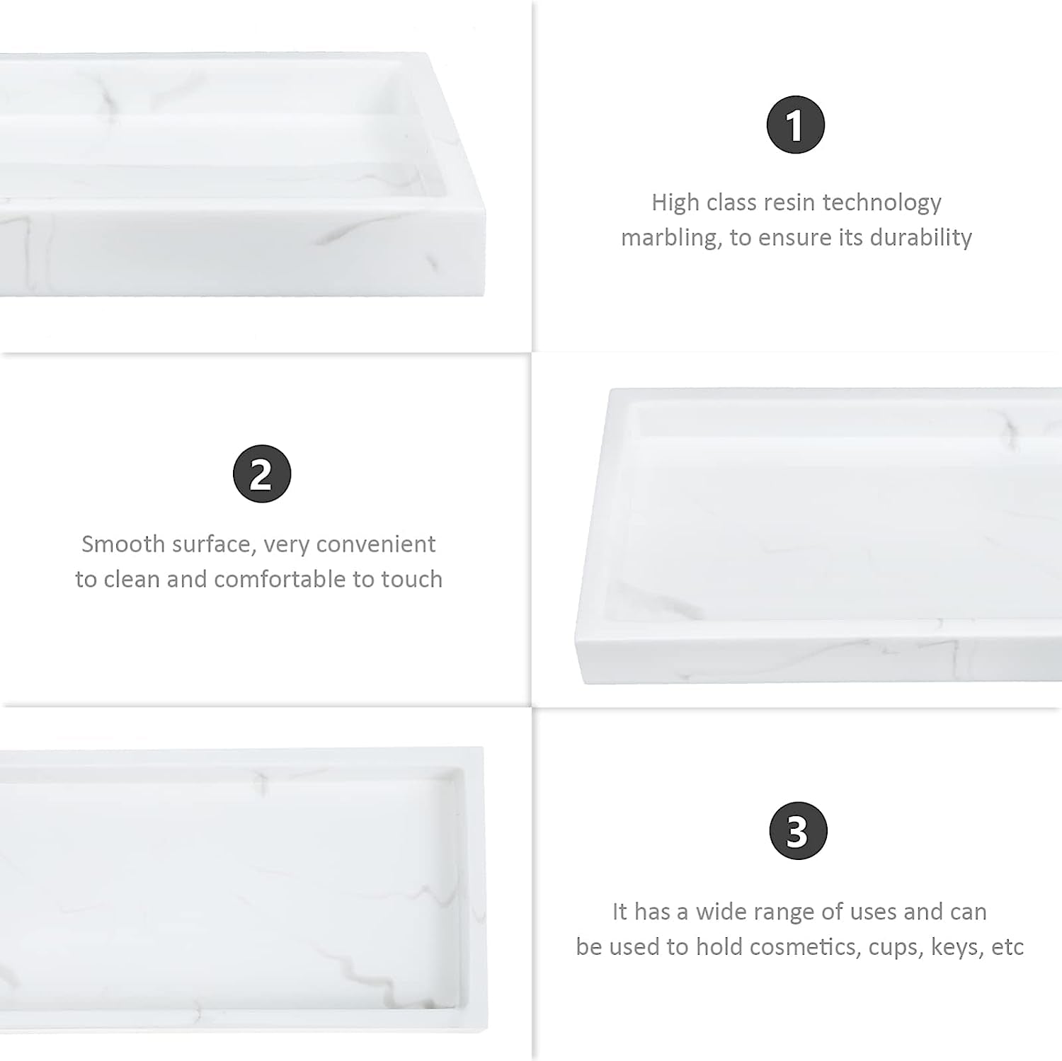 White Serving Tray Bathroom Toiletries Tray Resin Jewelry Storage Tray Marble Pattern Storage Tray Bathroom Toiletries Tray Sundries Storage Tray White Vanity Table