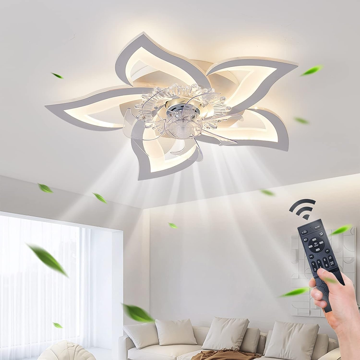 69CM Low Profile Ceiling Fans with Lights and Remote/App Control,3 Light Color Changes，6 Wind Speed Modes,Flush Mount Ceiling Fan Light,Modern Ceiling Light with Fan for Bedroom/Study/Office