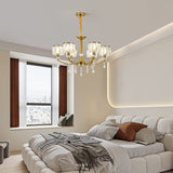 Gold Chandelier,6 Lights Wagon Wheel Chandeliers with Clear Crystal Shades,Modern Mid Century Hanging Pendant Light Fixture for Dining Room Living Room Bedroom(E14 Base)