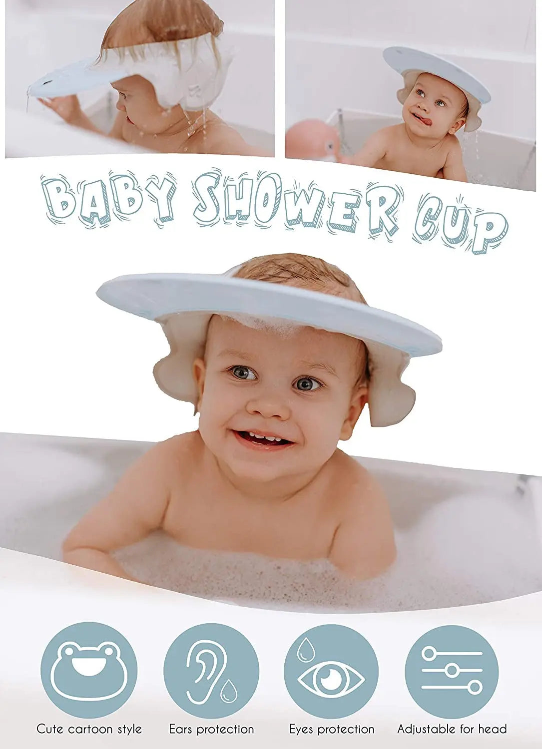 Kids Shower Cap – Hair Washing Hat for Toddlers – Silicone Baby Water Head Protector for Bath Time