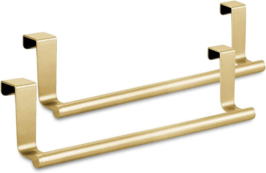 Stainless Steel over Door Towel Rack Bar Holders for Universal Fit on over Cabinet Cupboard Doors *(2 Pack Gold）