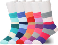 Load image into Gallery viewer, Kids Girls&#39; 5 Pack Seamless Rainbow Stripes Crew Socks

