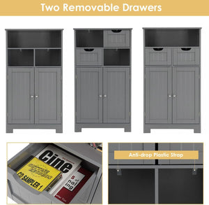 Bathroom Floor Cabinet, Storage Cabinet W/One Open Shelf Two Doors and Two Adjustable Drawers, Standing Cupboard for Kitchen, Cabinet for Living Room Bathroom Bedroom Home Office (Grey)