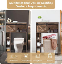 Load image into Gallery viewer, over the Toilet Storage Cabinet, Freestanding Bathroom Organizer with Sliding Barn Door &amp; Storage Shelves, Multifunctional Bathroom Toilet Rack for Bathroom Restroom Laundry, Brown
