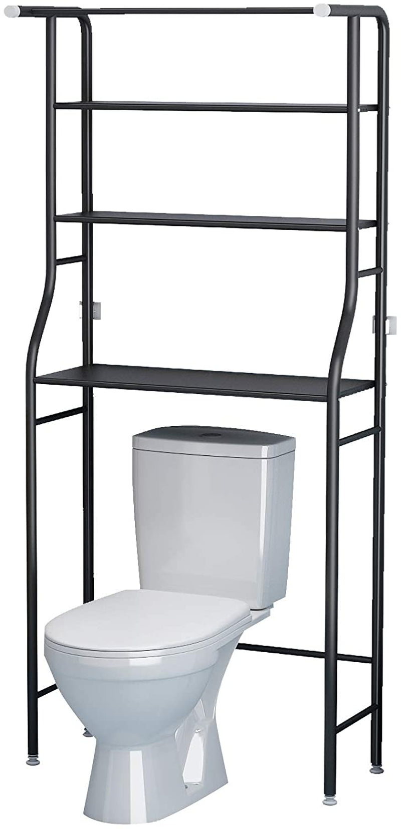 3 Shelf Bathroom Space Saver,Over the Toilet Rack,Bathroom Corner Stand Storage Organizer Accessories,The Washing Machine,With Hanging Rod,Bathroom Tower Shelf,Black