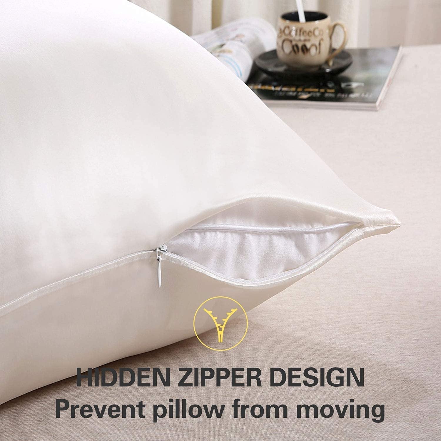 100% Mulberry Silk Pillowcase for Hair and Skin,Both Sides 19 Momme Pure Silk,1Pc(Queen 20''X30'',Ivory)