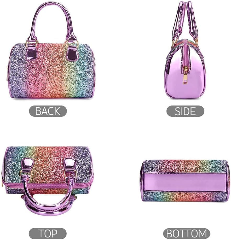 Cute Kids Purse for Little Girls Toddlers Crossbody Handbag, Glitter Rainbow, Small