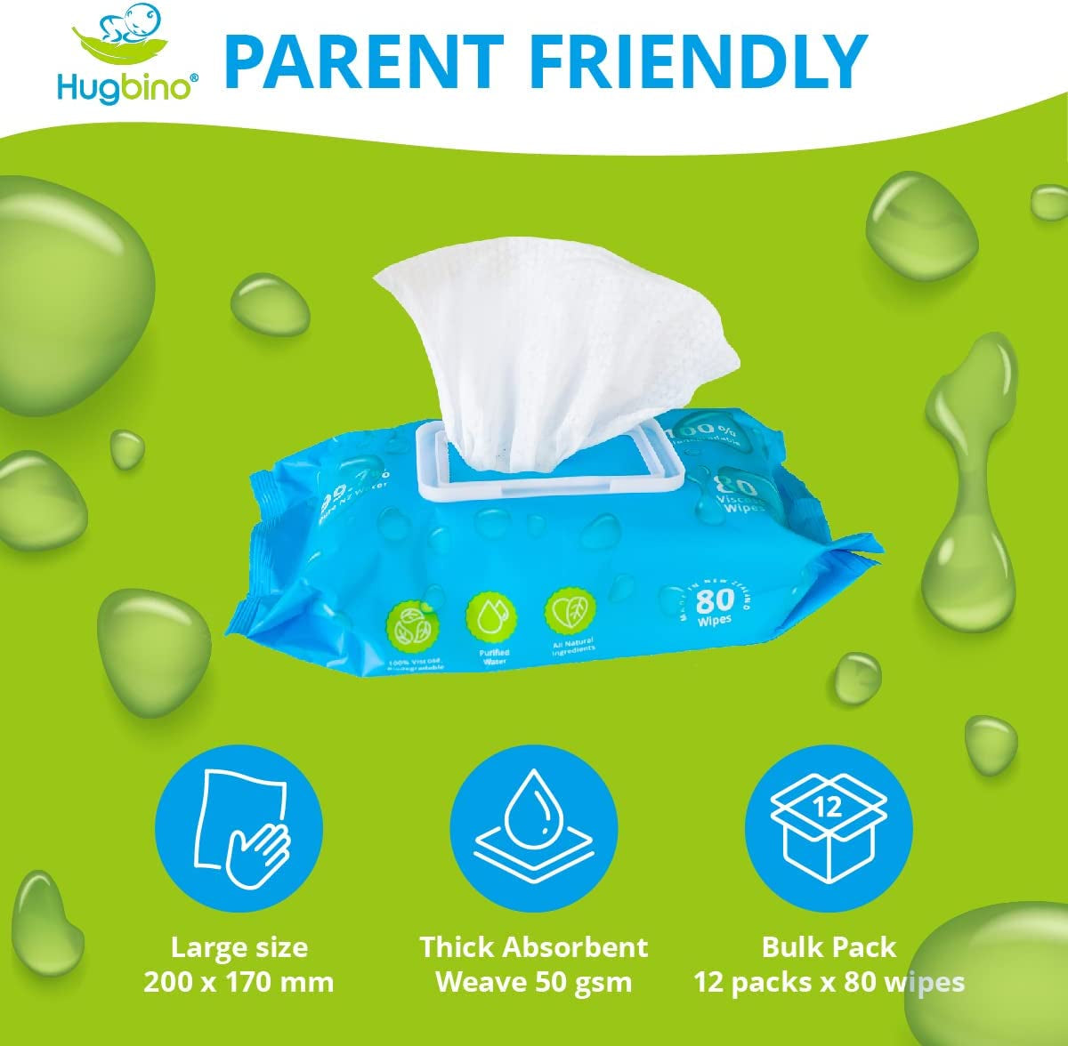 Baby Wipes Bulk Pack 12 X 80Pk - Fragrance Free - Pure NZ Wet Water Wipes - Waterwipe for Baby