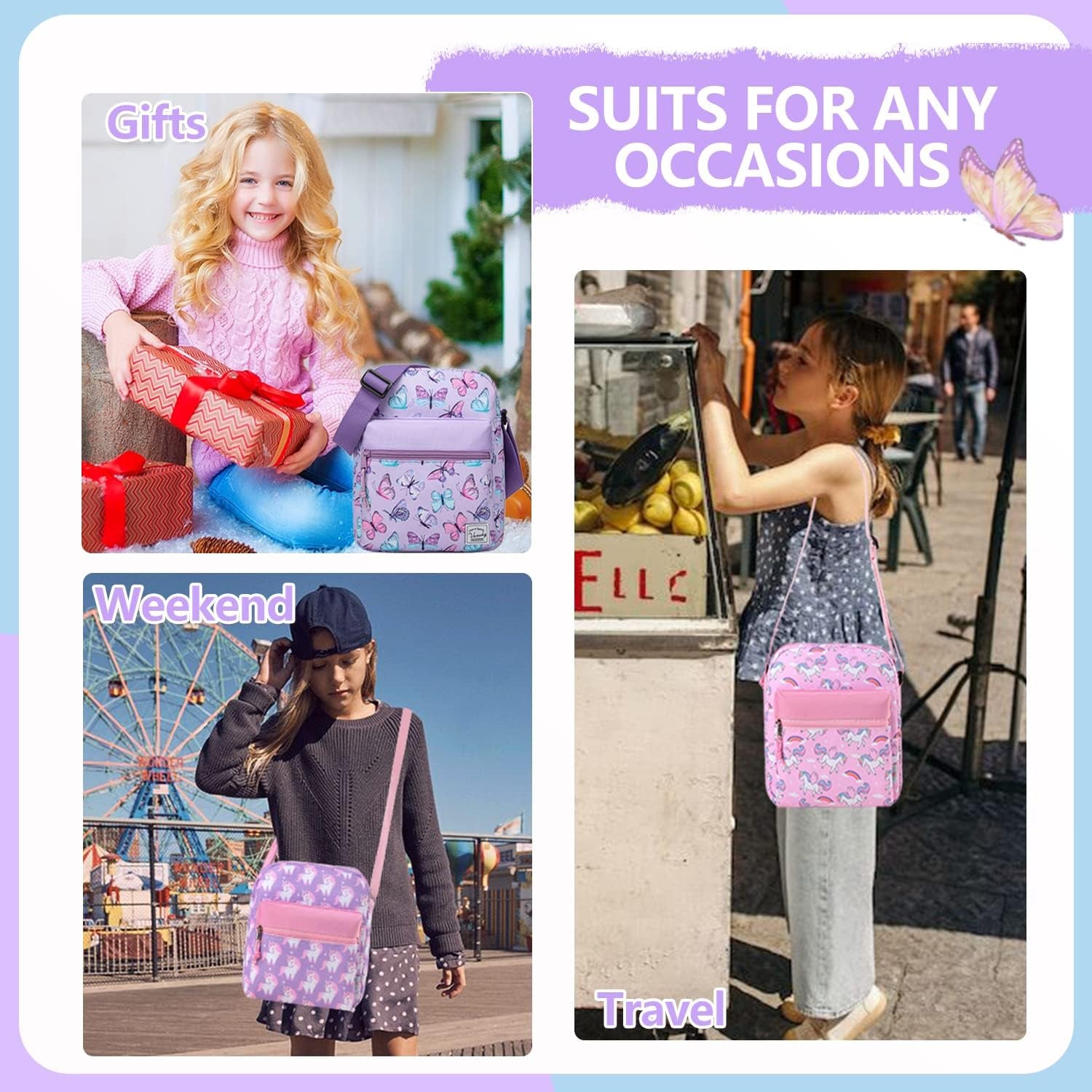 Messenger Bag for Girls, Lightweight Small Women Crossbody Bag Purse Preteen/Teen Little Kids Shoulder Bag