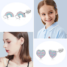 Load image into Gallery viewer, 8 Pairs Stud Earrings for Women Girls Stainless Steel Hypoallergenic Earrings Multicolored CZ Screw Back Girls Earrings Rainbow Butterfly Flower Stud Earrings Set Girls Earrings for Kids
