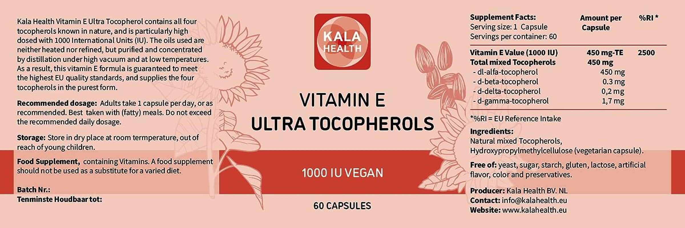 Vitamin E 1000 IU Ultra Tocopherol 450Mg Vitamin E Vegan – All 4 Tocopherols - Alpha Tocopherol + Beta Tocopherol + Gamma Tocopherol + Delta Tocopherol– Unique D Alpha Tocopherol Vitamin E