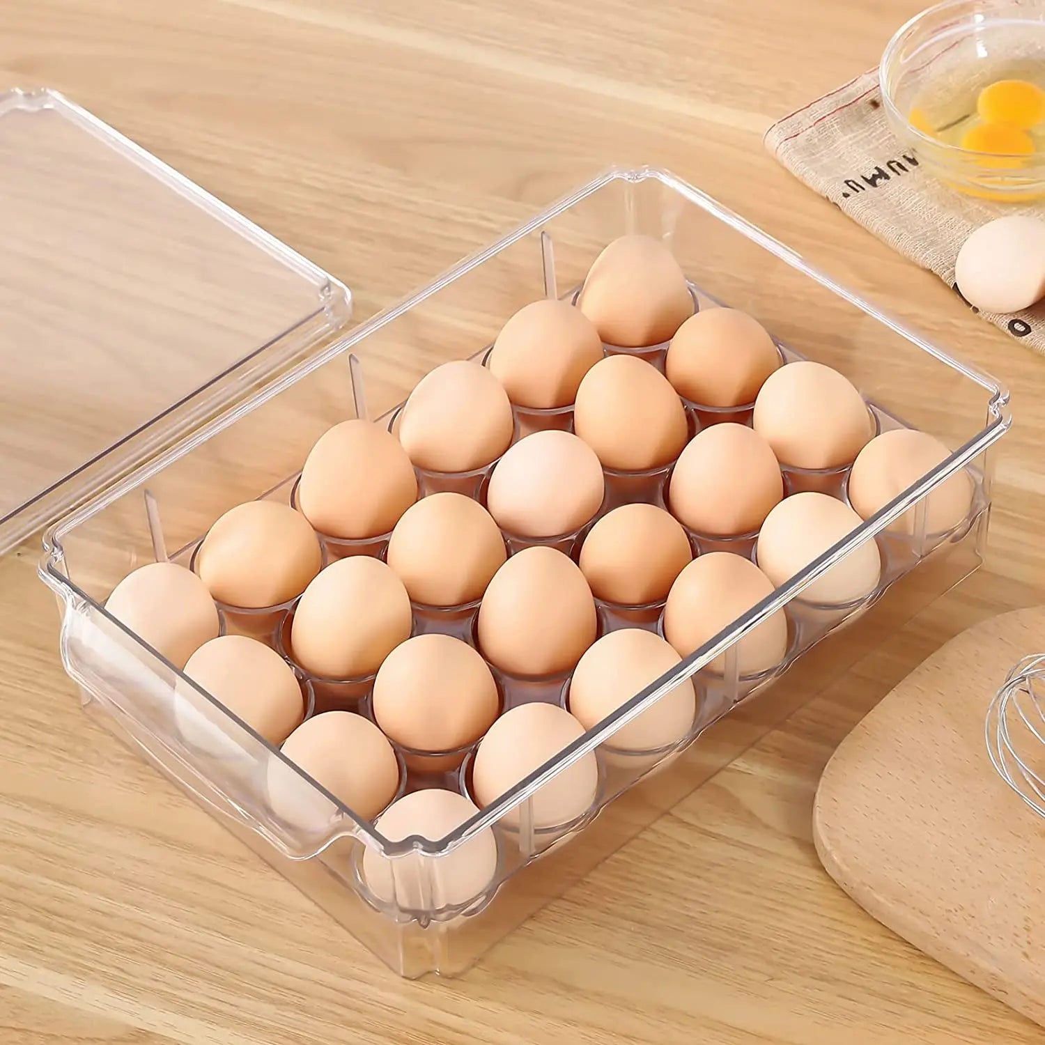 Clear Egg Holder for Refrigerator - Stackable Egg Storage Container with Lid for Fridge Storage, Pantry Organiser, Kitchen Storage & Organisation (24 Eggs)
