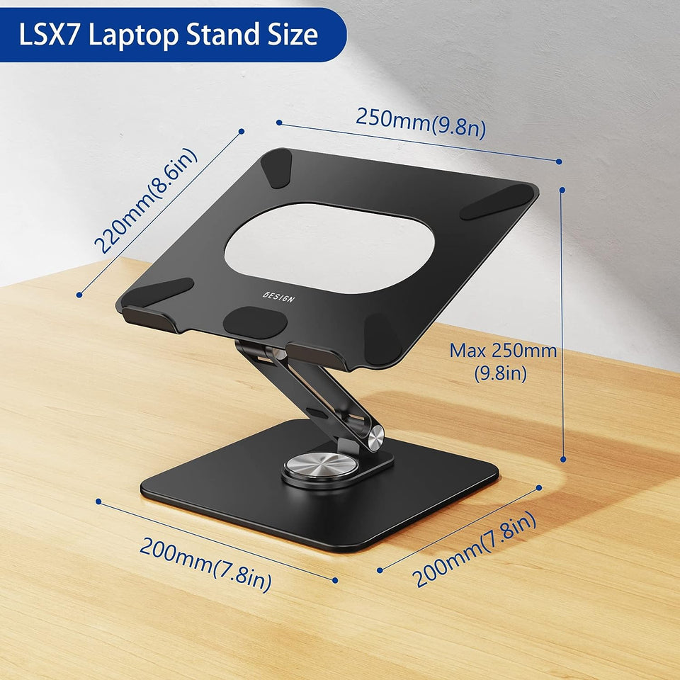 LSX7 Laptop Stand with 360° Rotating Base, Ergonomic Adjustable Notebook Stand, Riser Holder Computer Stand Compatible with Air, Pro, Dell, HP, Lenovo More 10-15.6" Laptops (Black)