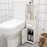 Corner Bathroom Storage Cabinet, Small Storage Corner Floor Cabinet Hollow Out Geometry Design with Door for Store Toilet Paper, Books