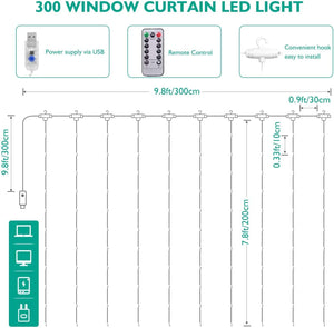 Fairy Curtain Lights,  300 LED Window Curtain String Light Wedding Party Home Garden Bedroom Outdoor Indoor Wall Decorations (Warm White)