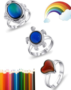 3PCS Mood Ring for Girls Adjusable Size Color Changing Ring Set for Women Girl