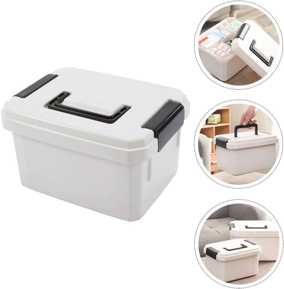 Plastic Household First Aid Bin Box Medicine Storage Box Family Emergency Box Portable Medicine Storage Latch Container Holder White