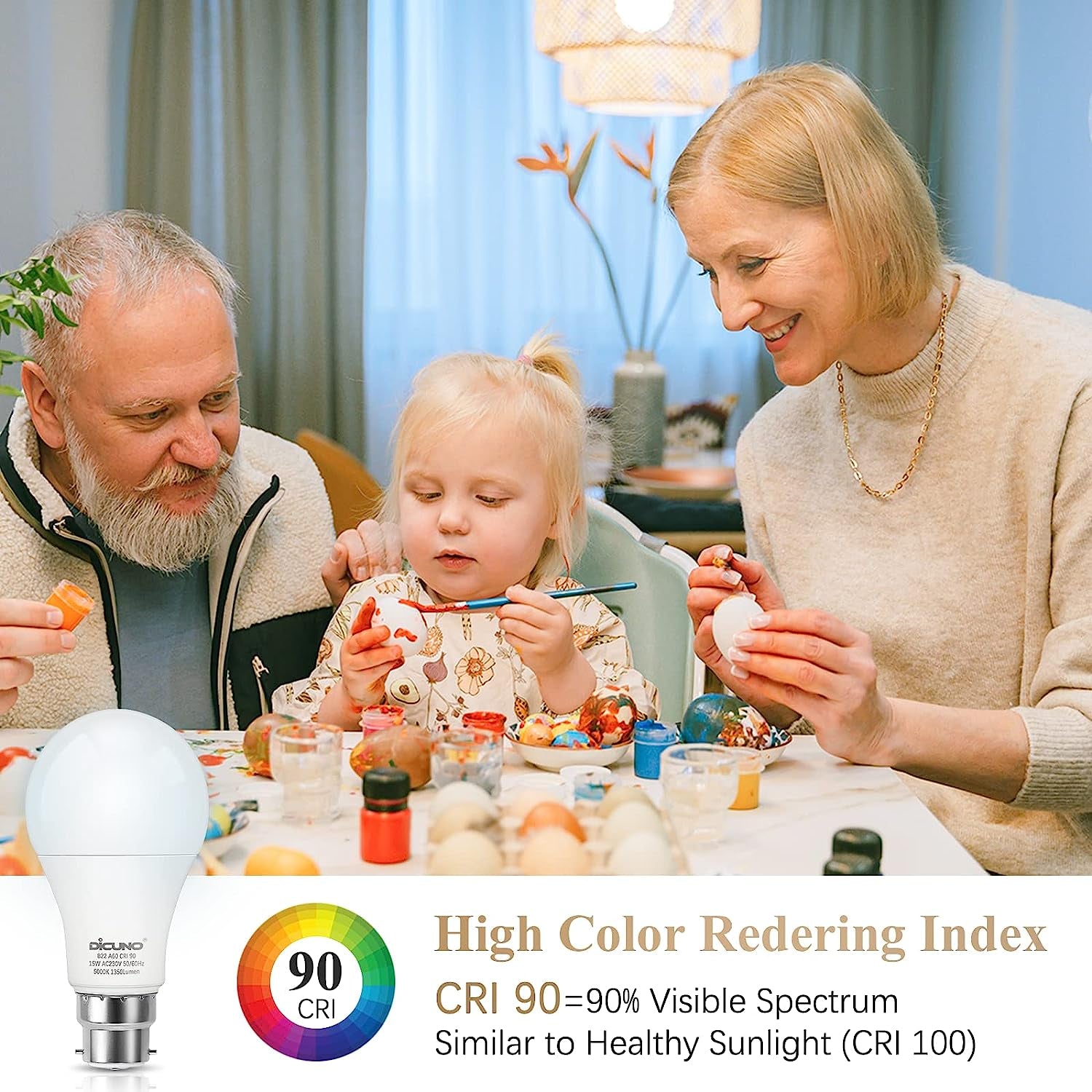 Light Bulbs, Bayonet B22 LED Bulb, 100W Equivalent, 5000K Daylight White, 15W 1350LM, CRI90, BC Frosted A60 Energy Saving Light Bulbs, Non-Dimmable, 6 Pack