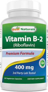Vitamin B2 (Riboflavin) 400Mg - Migraine Relief - Veggie Capsules - Conezyme Precursor - 120 Count