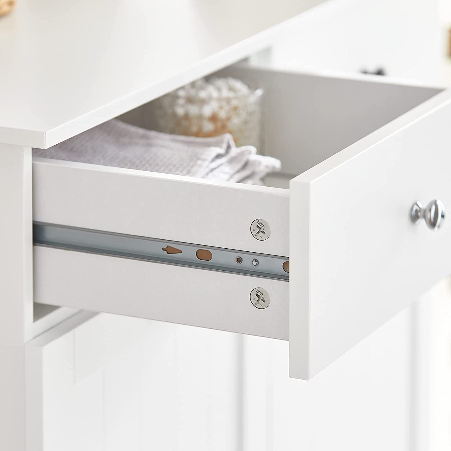 BZR33-W, 2 Drawers 2 Doors Laundry Cabinet Laundry Chest with 2 Removable Laundry Baskets, Bathroom Cabinet