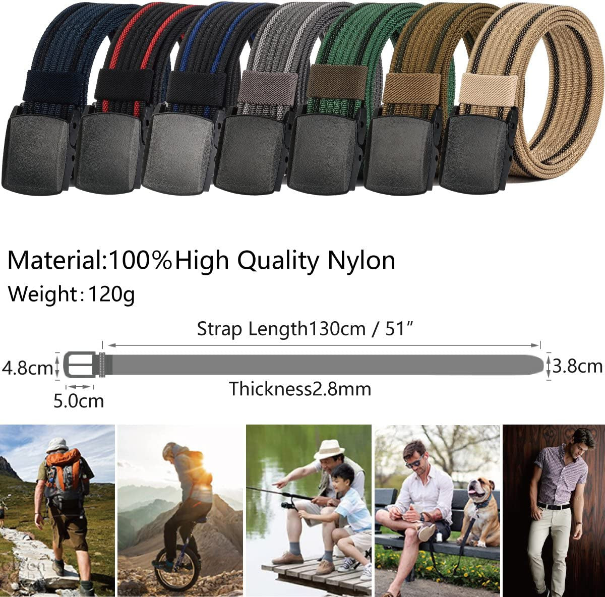 Men'S Nylon Belt, Military Tactical Belt with YKK Plastic Buckle, Durable Breathable Canvas Belt for Work Outdoor Cycling Hiking Skiing,Adjustable for Pants Size below 46Inches[53"Long1.5"Wide]