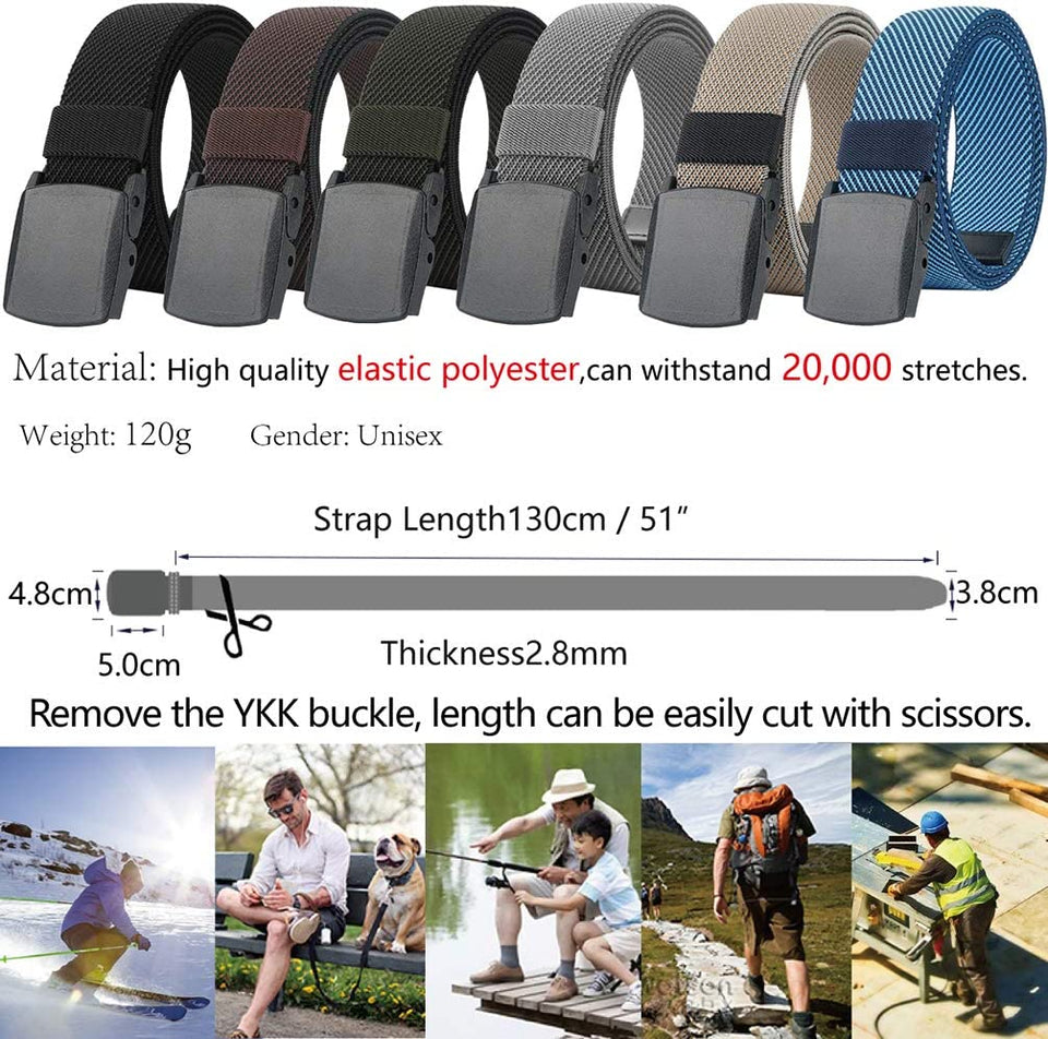 Belts for Men,Elastic Stretch Belt with YKK Plastic Buckle, Breathable Canvas Waist Belt for Work Outdoor Cycling Hiking, Adjustable for Pants Size below 46Inches[53"Long1.5"Wide]