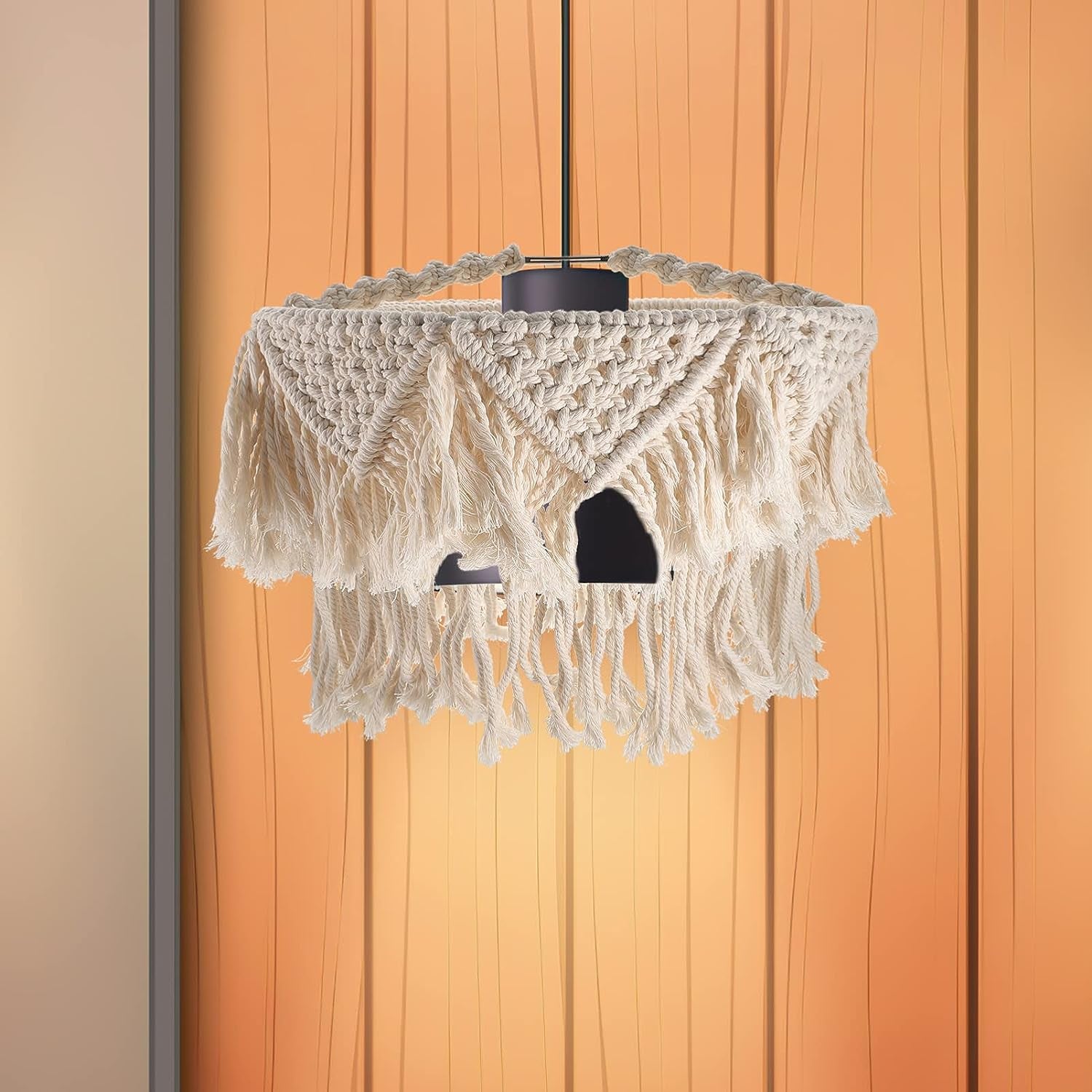 Fringe Lamp Shade Macrame Lamp Shade Ceiling Light Shade Hanging Pendant Light Cover Chandelier Shade Woven Lamp Shade