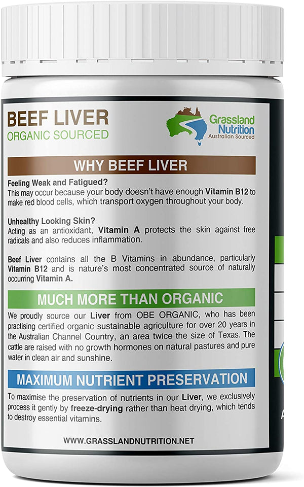 Grass Fed Beef Liver 100% Organic Sourced — Natural B12 for Energy, Iron & Vitamin a (180 Capsules)