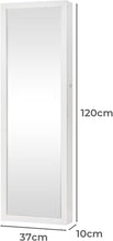 Load image into Gallery viewer, LED Jewelry Cabinet Armoire Lockable with Mirror, Jewelry Storage Organiser Large Space,Wall/Door Mounted Dressing Mirror Full Length for Bedroom,Living Room,Bathroom, 37X10X120Cm (White)
